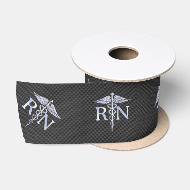 Racy Registered Nurse RN Silver Caduceus Snakes Satinband (Spule)