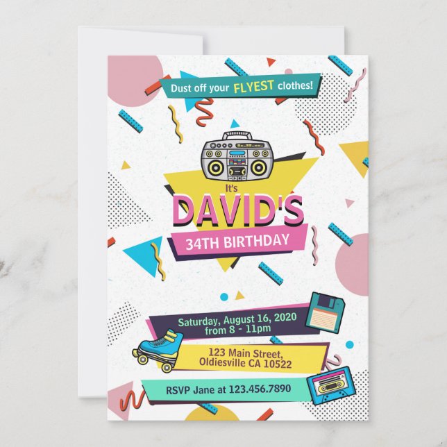 Rad 90s Memphis Syle Anniversaire Fête Invitation (Devant)