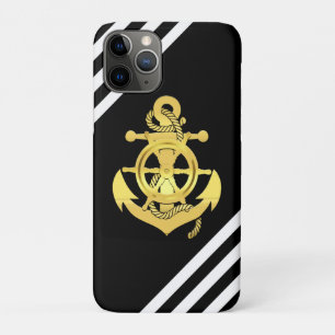 Rad/Anker des Schiffes, schwarzer Streifen/Gold Case-Mate iPhone Hülle