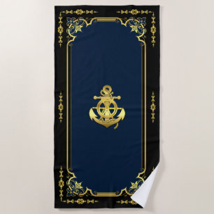 Rad/Ankermarinavy-blau/gold des Schiffes Strandtuch