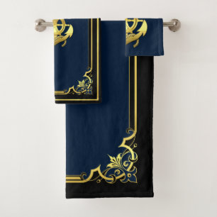 Rad/Ankerschiff des Schiffes — blau-gold Badhandtuch Set