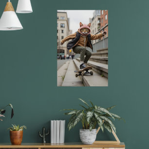 Rad Cat Skateboard Kunst Druck Poster