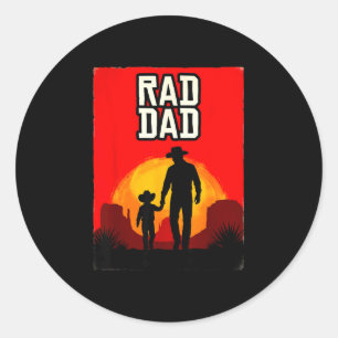 Rad dad Vater und Sohn Western-Sonnenuntergang  Runder Aufkleber