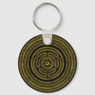 Rad des griechischen Schlüsselschwarz und Gold Schlüsselanhänger