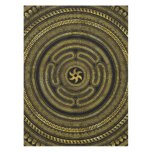 Rad des griechischen Schlüsselschwarz und Gold Tischdecke