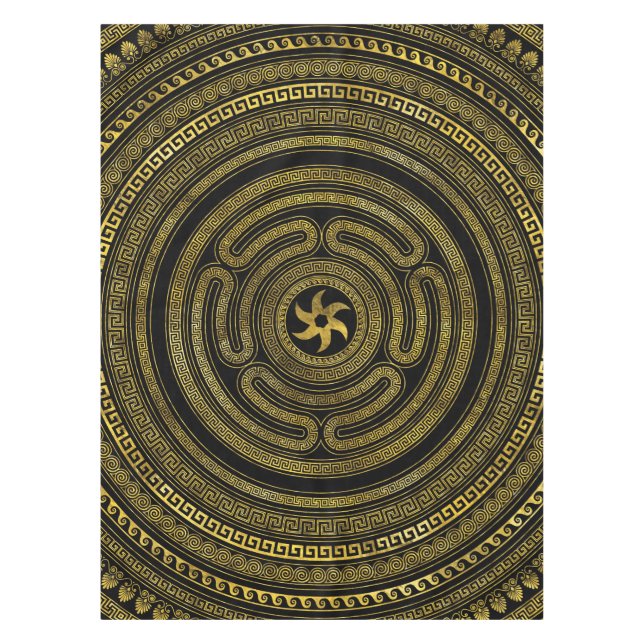 Rad des griechischen Schlüsselschwarz und Gold Tischdecke (Vorderseite)