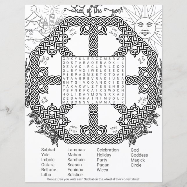 Rad des Jahres Wicca Heide Wort Suche Seite (Vorderseite)