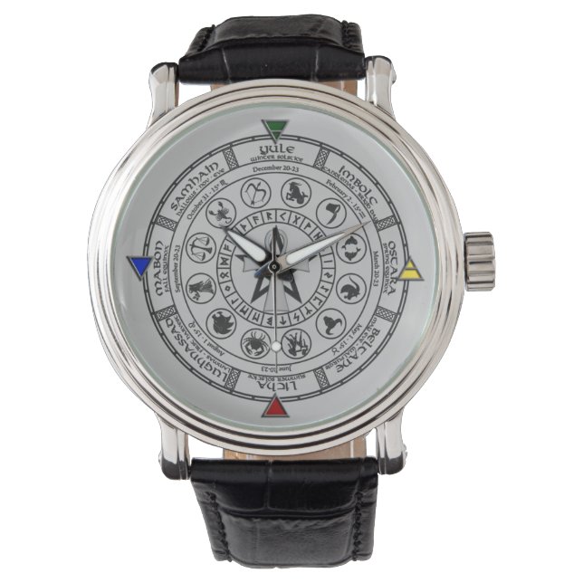 Rad des Jahres Zodiac Sabbats Runes Armbanduhr (Vorderseite)