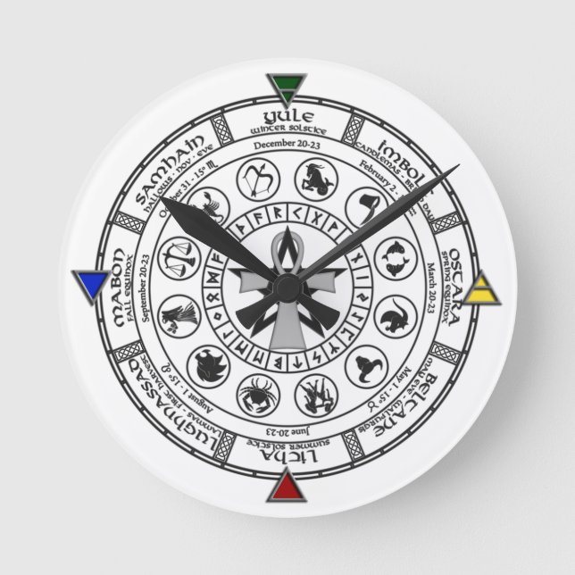 Rad des Jahres Zodiac Sabbats Runes Runde Wanduhr (Vorderseite)
