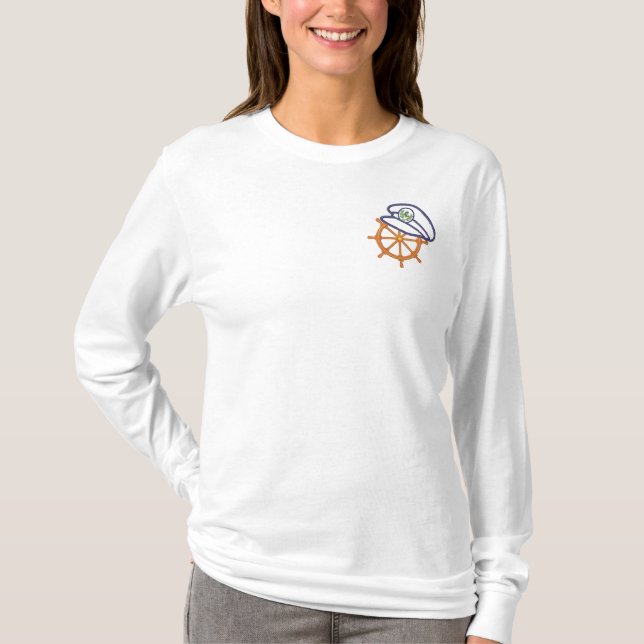 Rad des Schiffskapitän Besticktes Langarmshirt (Vorderseite)