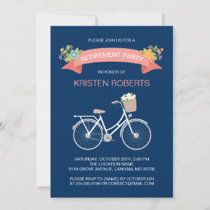 Rad Navy Blue Floral Ribbon Retirement Party Einladung
