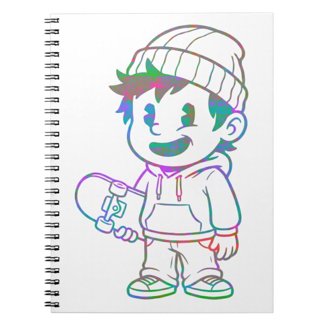 Rad Orange: Skater Boy Retro Notizblock (Vorderseite)