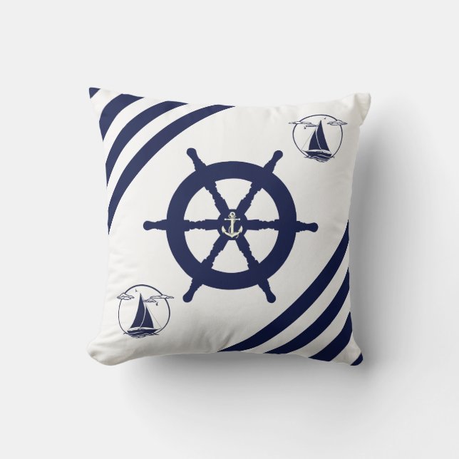 Rad/Segelboot/Anker/Streifen des Schiffes Kissen (Vorderseite)