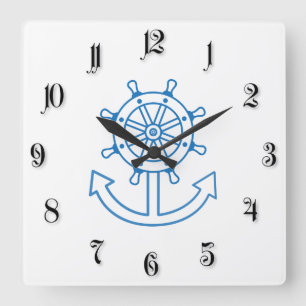 Rad und Anker des Schiffes Quadratische Wanduhr