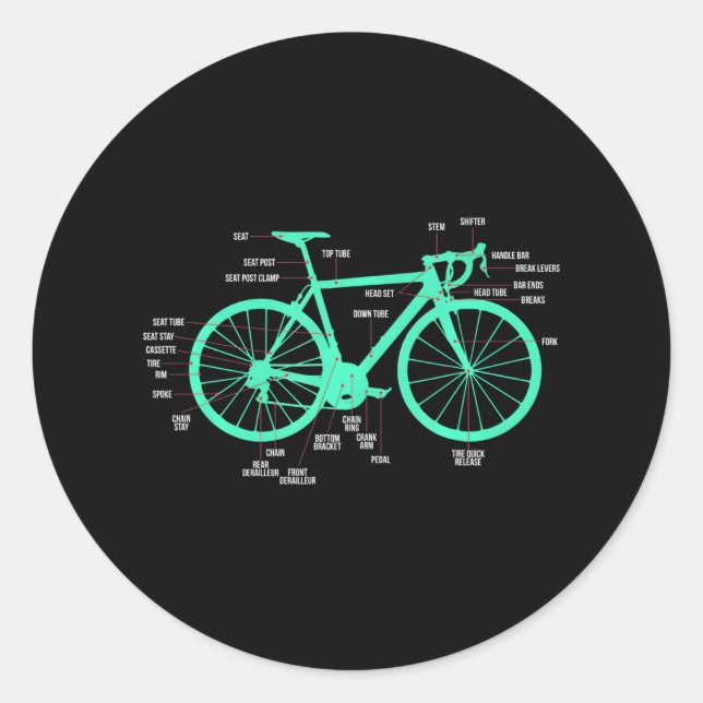 Radanatomie Fahrradteile Vertikales Fahrrad Runder Aufkleber (Vorderseite)