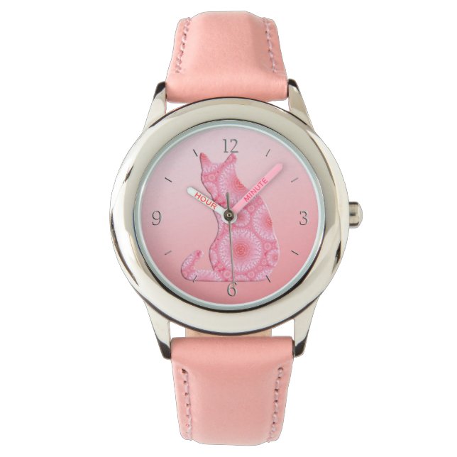 "Räder des Lichts" Katze - Korallenrosa Armbanduhr (Vorderseite)