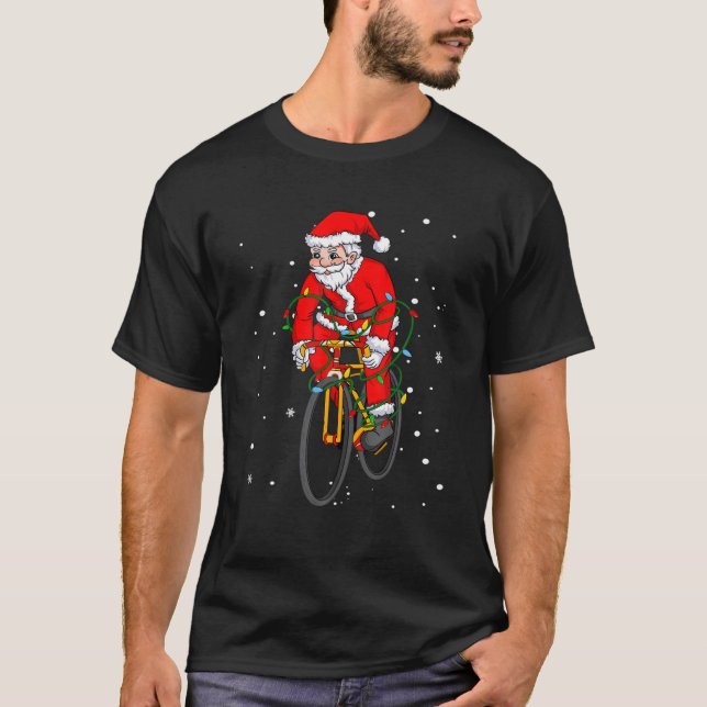 Radfahren Fahrrad Weihnachtsmann Weihnachtsbaum Li T-Shirt (Vorderseite)