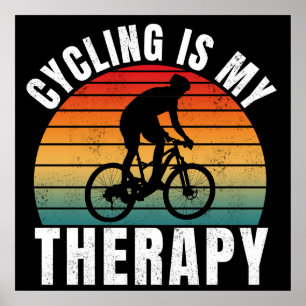 Radfahren ist meine Therapie Lustige Vintage-Typog Poster