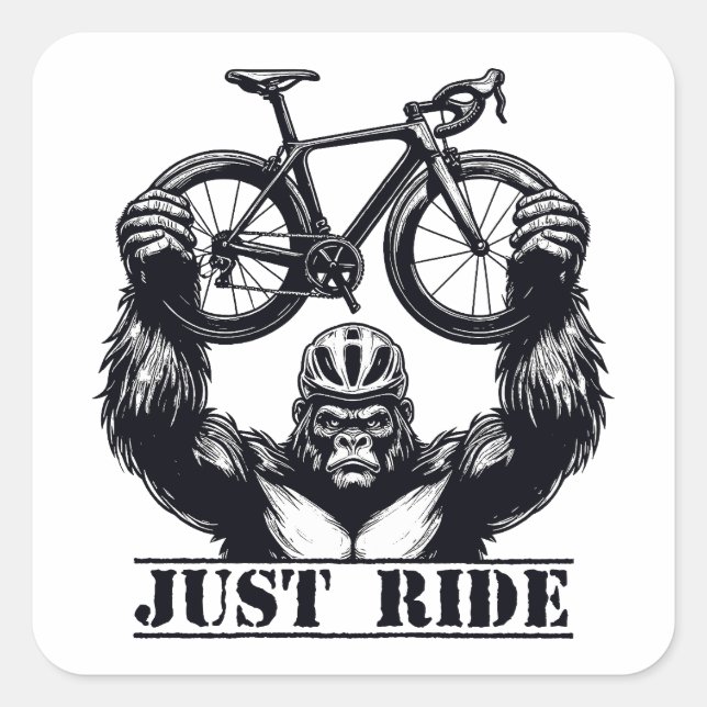 Radfahren nur mit dem Gorilla Quadratischer Aufkleber (Vorderseite)