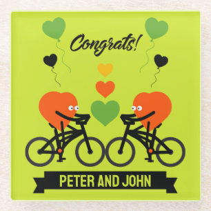 Radfahren paare romantische Hochzeit und Valentine Glasuntersetzer