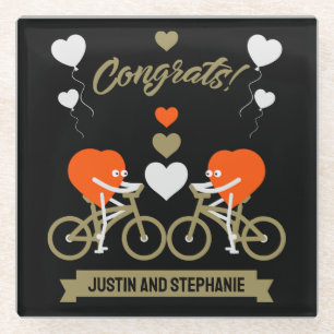 Radfahren paare romantische Hochzeit und Valentine Glasuntersetzer