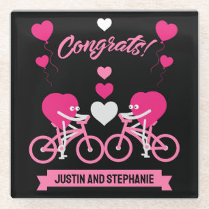 Radfahren paare romantische Hochzeit und Valentine Glasuntersetzer