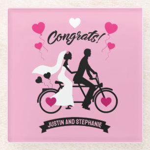 Radfahren Tandem Romantische Hochzeit und Verlobun Glasuntersetzer