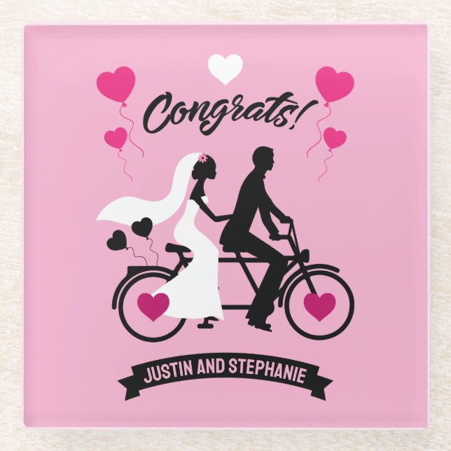 Radfahren Tandem Romantische Hochzeit und Verlobun Glasuntersetzer (Vorderseite)