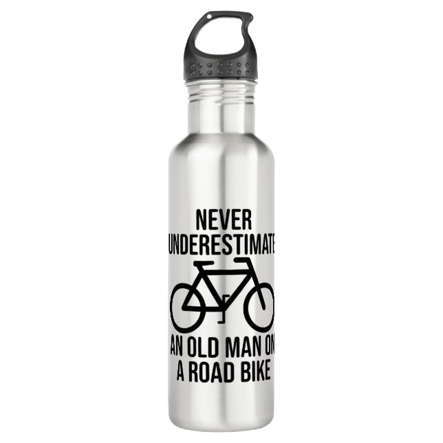 Radfahren unterschätzt nie einen alten Mann Edelstahlflasche (Vorderseite)