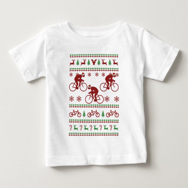 Radfahrende hässliche Weihnachtsstrickjacke Baby T-shirt (Vorderseite)