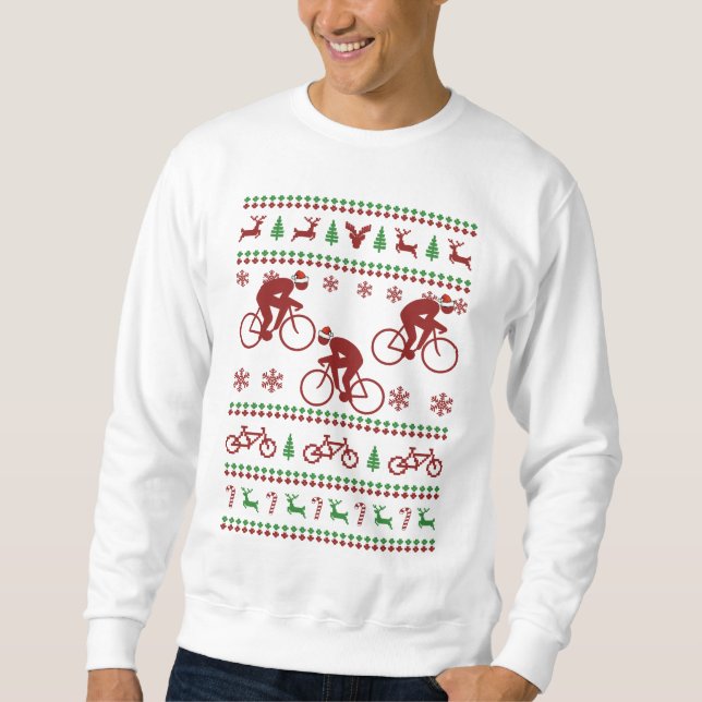 Radfahrende hässliche Weihnachtsstrickjacke Sweatshirt (Vorderseite)