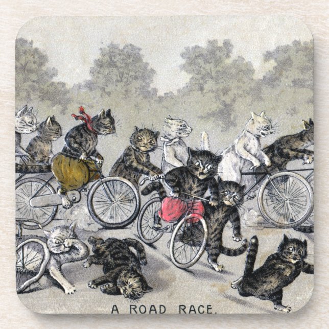 Radfahrende Katzen Untersetzer (Vorderseite)