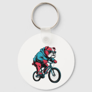 Radfahrender Bulldogge Schlüsselanhänger