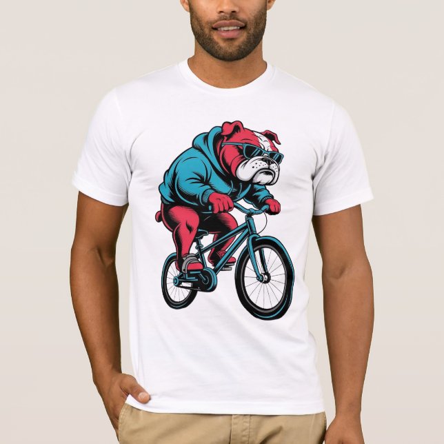 Radfahrender Bulldogge T-Shirt (Vorderseite)