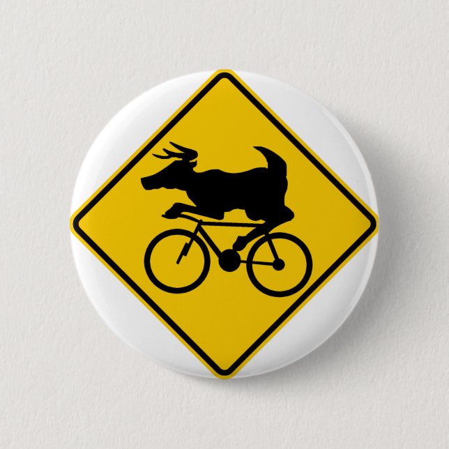 Radfahrendes Rotwild-Überfahrt-Landstraßen-Zeichen Button (Vorderseite)