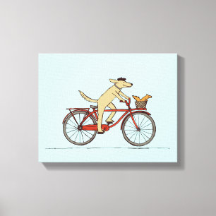 Radfahrenhund mit Eichhörnchen-Freund - Leinwanddruck