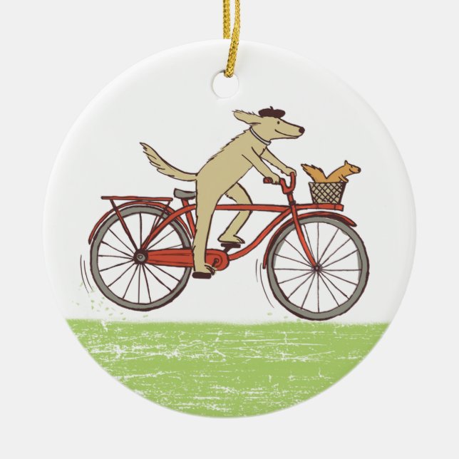 Radfahrenhunde-und Eichhörnchen-wunderliche Keramik Ornament (Vorne)