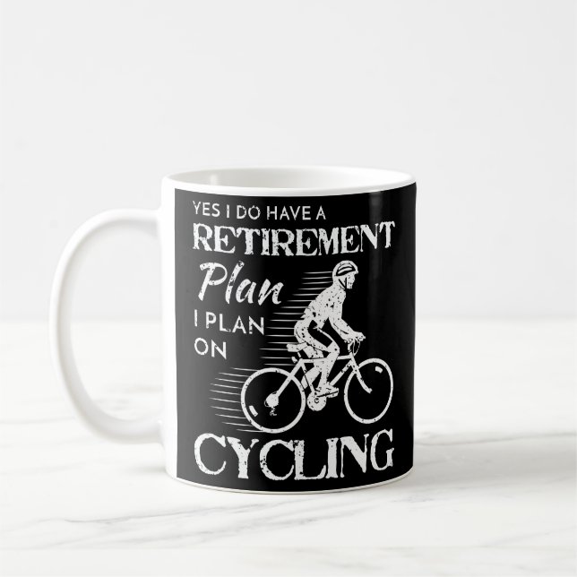 RadfahrenRuhestandsplan-weißes Fahrrad beunruhigt Kaffeetasse (Links)