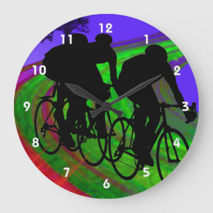Radfahrentrio auf Band-Straße Große Wanduhr