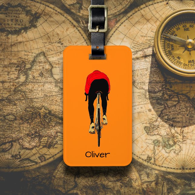 Radfahrer auf orangefarbenem Hintergrund Gepäckanhänger (Von Creator hochgeladen)