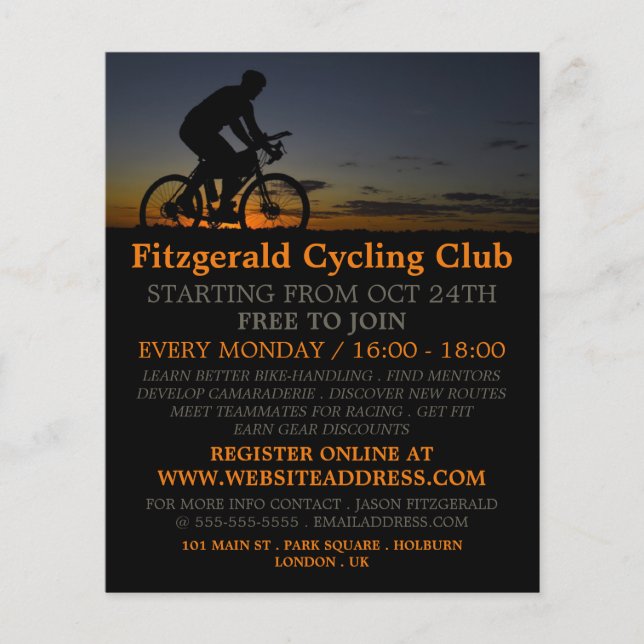 Radfahrer bei Nacht, Flyer für Werbung im Cycling  (Vorne)