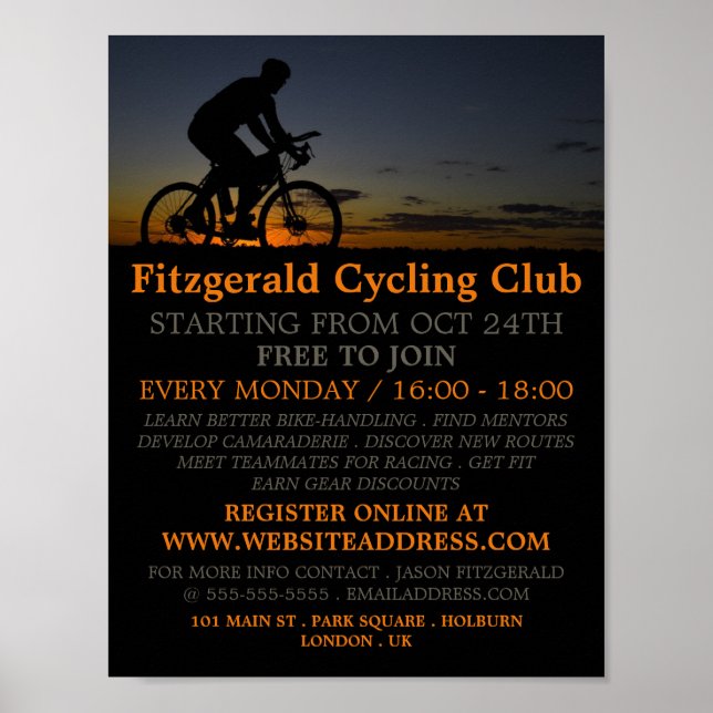 Radfahrer bei Nacht, Radklub Werbung Poster (Vorne)
