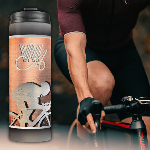 Radfahrer - Gebürstete Stahlimitation - Silber&Pin Thermosbecher