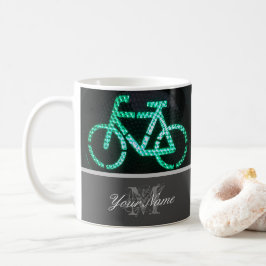 Radfahrer Monogramm mit grünen Fahrradlampen! Kaffeetasse