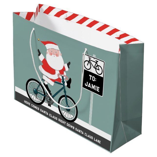 Radfahrer Weihnachtsfeiertag Große Geschenktüte (Rückseite Schrägansicht)