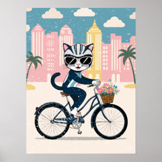 Radfahrerkatze auf dem Bike Poster