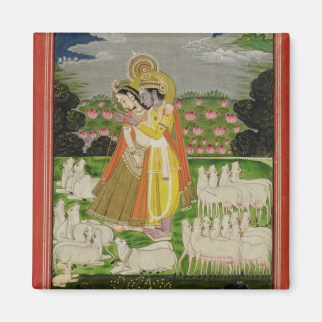 Radha and Krishna embrace in an idealised landscap Magnet (Vorne)