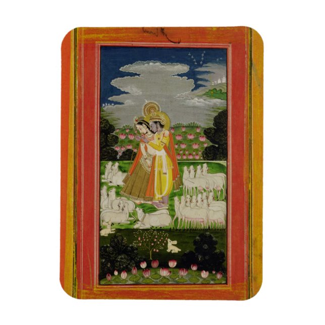 Radha and Krishna embrace in an idealised landscap Magnet (Vertikal)
