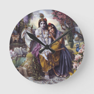 Radha and Krishna Runde Wanduhr