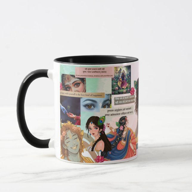Radha Krishna Aesthetic Collage Mug – Soft Pastel  (Gauche)
